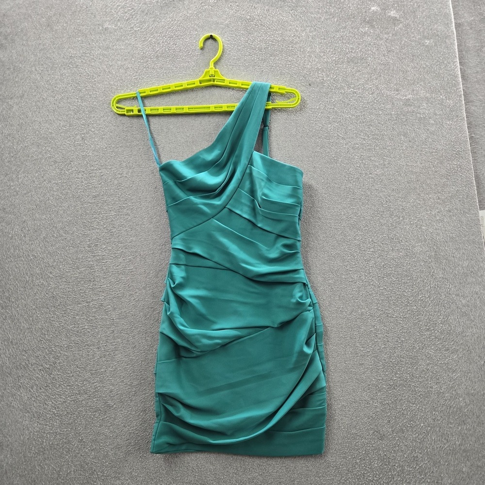 BCBGMAXAZRIA Women Dress 2 Green Bodycon Mini Chiffon VERSA Cocktail Ruffle